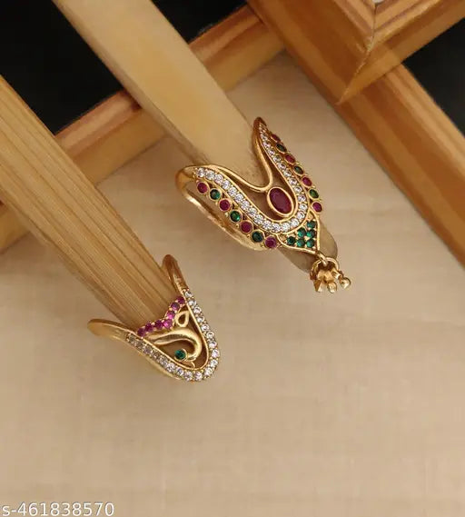 Vanki/Vangi Trendy and Adjustable Micro-Plated Ring with AD Stones - Random Design 2 Pics Women Ring Combo