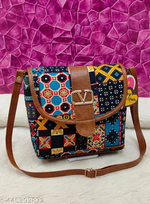 Voguish attractive women Blue PU sling bags I Full hand work bag I sling bag for women I party wear bag for women I long bag for women I wedding bag for women I Cotton Fabric Sling bags for women