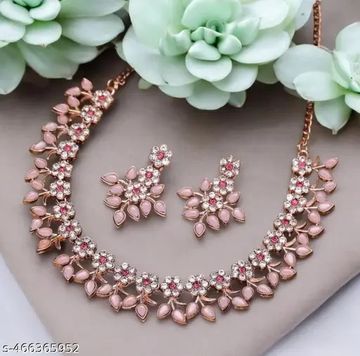 SALE PRICE LIVE Brass Gold-plated Gold, Pink Jewel Set (Pack of 1)