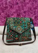 Fancy fashionable women Green PU sling bags/Full hand work bag/sling bag for women/party wear bag for women/long bag for women/wedding bag for women/Cotton Fabric Sling bags for women