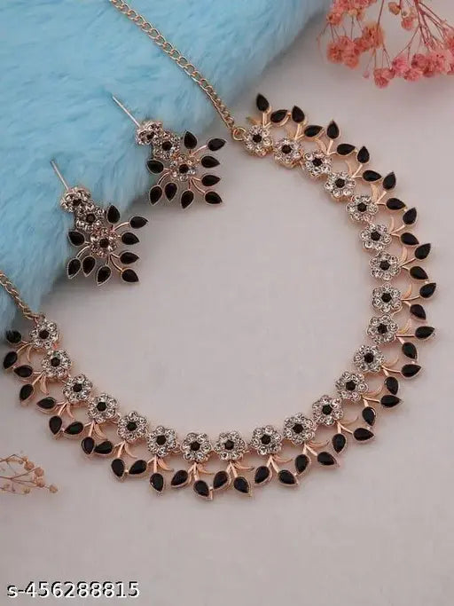 Rose Gold Plated Necklace set with Black color Kundan Jewellery Sets