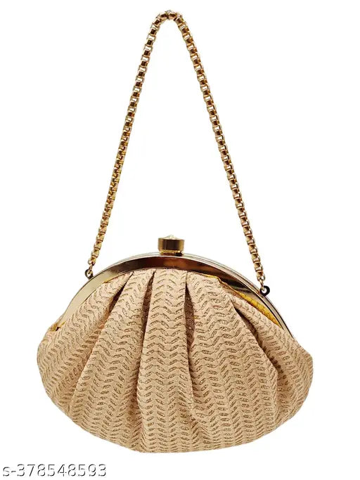 Casual, Party, Formal Cream Clutch-GOLD