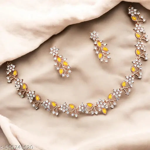 Rose Gold Polish Zircon Ad Diamond Choker Set For Women and Girls