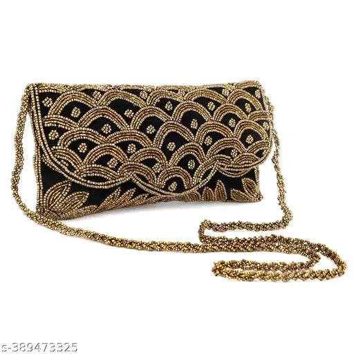 Women Black Handmade Embroidery Clutch