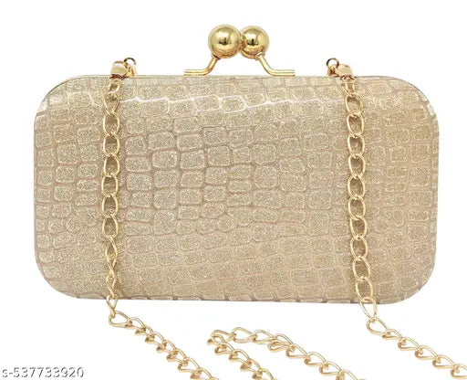 Party Clutch for Women Trendy Golden Color Box Clutch with Chain Dulhan purse Bridal Clutch